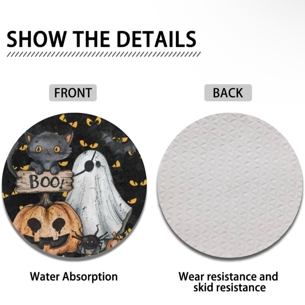 Halloween Car Coasters with Ghost and Cat Design - Picture 3 of 3